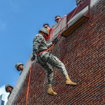 ODU, Old Dominion University, ROTC, Ainslie, Ainslie Football Stadium, rappelling, rappel, Army, Army ROTC, training, cadet, Army cadet, army cadet training, Norfolk, Norfolk Virginia, Virginia, training exercise, University, army fatigues