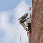 ODU, Old Dominion University, ROTC, Ainslie, Ainslie Football Stadium, rappelling, rappel, Army, Army ROTC, training, cadet, Army cadet, army cadet training, Norfolk, Norfolk Virginia, Virginia, training exercise, University, army fatigues