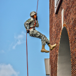 ODU, Old Dominion University, ROTC, Ainslie, Ainslie Football Stadium, rappelling, rappel, Army, Army ROTC, training, cadet, Army cadet, army cadet training, Norfolk, Norfolk Virginia, Virginia, training exercise, University, army fatigues