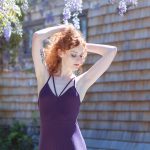 Alanamous, Maddy Salyers, Madeline Salyers, dancer, model, portrait, female, redhead, Hermitage Museum and Gardens, Norfolk, Virginia, wisteria, purple