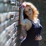 Alanamous, Maddy Salyers, Madeline Salyers, dancer, model, portrait, female, redhead, Hermitage Museum and Gardens, Norfolk, Virginia, wisteria, purple