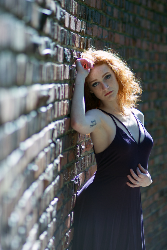 Alanamous, Maddy Salyers, Madeline Salyers, dancer, model, portrait, female, redhead, Hermitage Museum and Gardens, Norfolk, Virginia, wisteria, purple