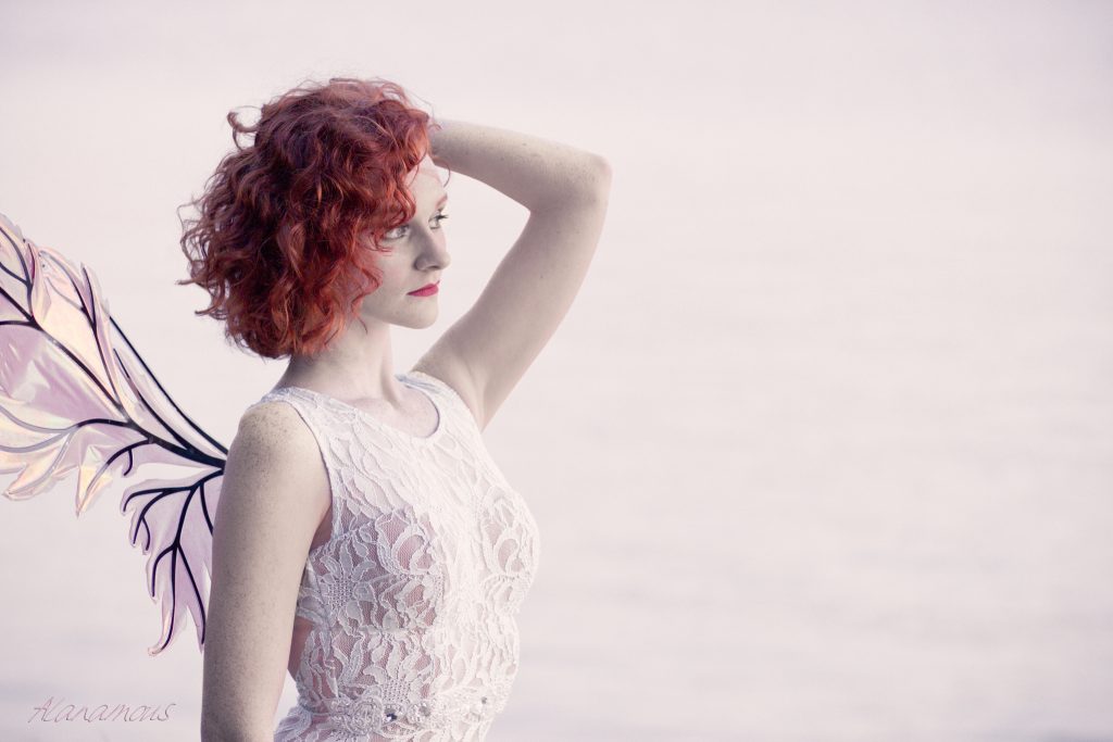 Maddy Salyers, redhead, red head, wings, cosplay, fairy, model, female, woman, portrait, curls, Madeline Salyers, Madeline, Norfolk, Virginia, Norfolk Virginia, water, beauty, fantasy, fashion, glamour