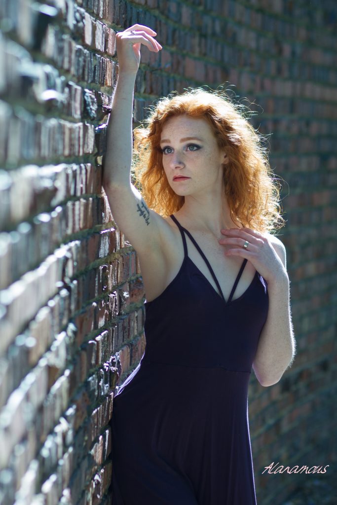 Alanamous, red head, beauty, back light,Maddy Salyers, wisteria, purple, Madeline Salyers, dancer, model, portrait, female, redhead, Hermitage Museum and Gardens, Norfolk, Virginia